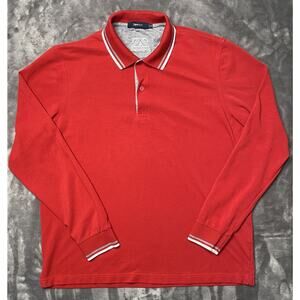 Zegna Sport Long Sleeve Polo Shirt Men's XL Red Pullover Embroidered Ermenegildo